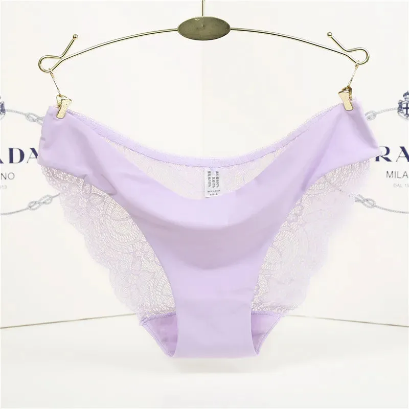 Sexy Women's Panties Seamless Lingerie Transparent Lace Bikini Briefs Plus size Lady Girl Underwear Cotton Fabric Intimates Top