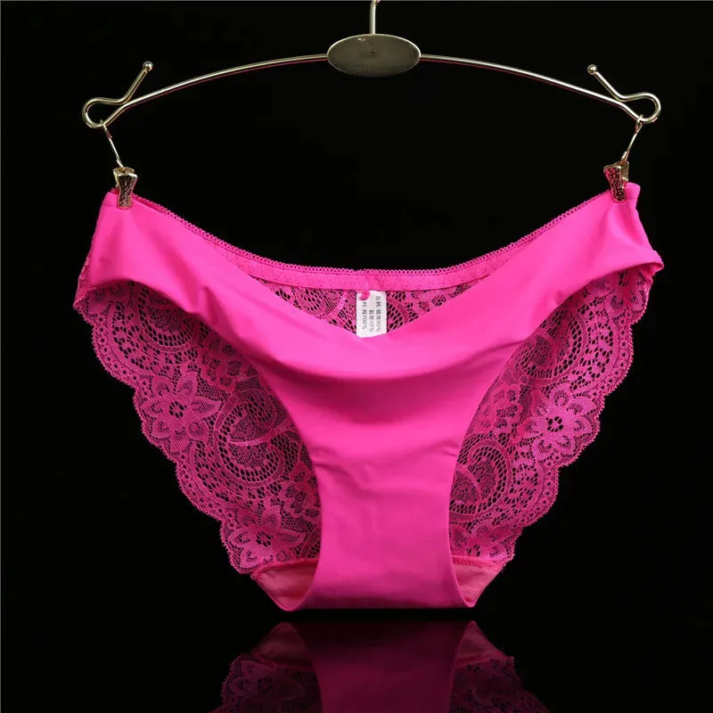 Sexy Women's Panties Seamless Lingerie Transparent Lace Bikini Briefs Plus size Lady Girl Underwear Cotton Fabric Intimates Top