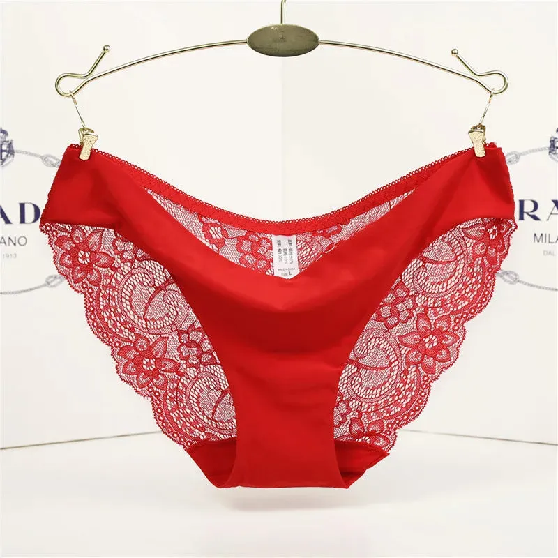 Sexy Women's Panties Seamless Lingerie Transparent Lace Bikini Briefs Plus size Lady Girl Underwear Cotton Fabric Intimates Top