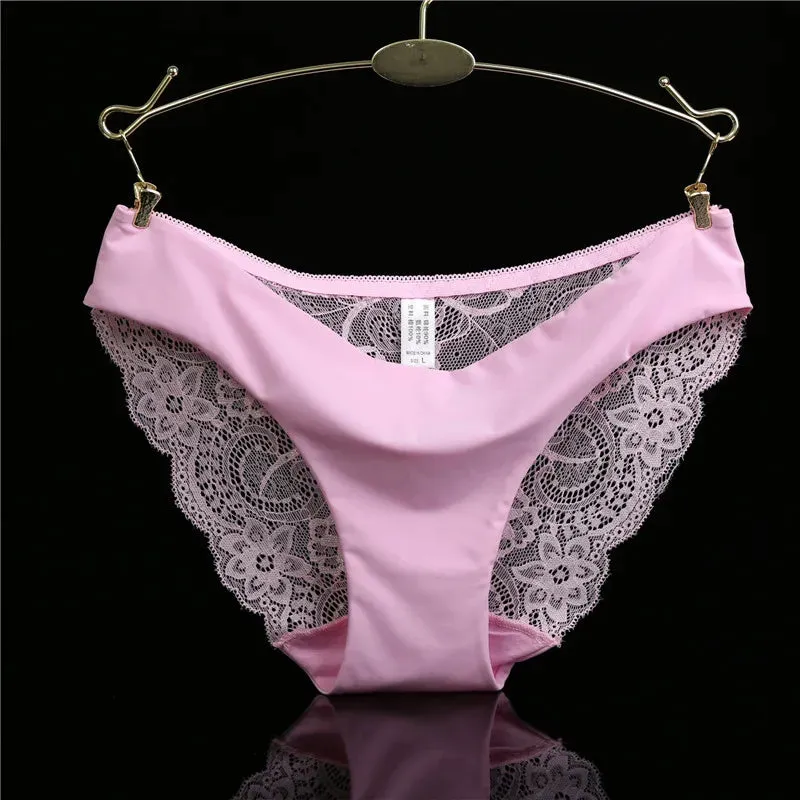 Sexy Women's Panties Seamless Lingerie Transparent Lace Bikini Briefs Plus size Lady Girl Underwear Cotton Fabric Intimates Top