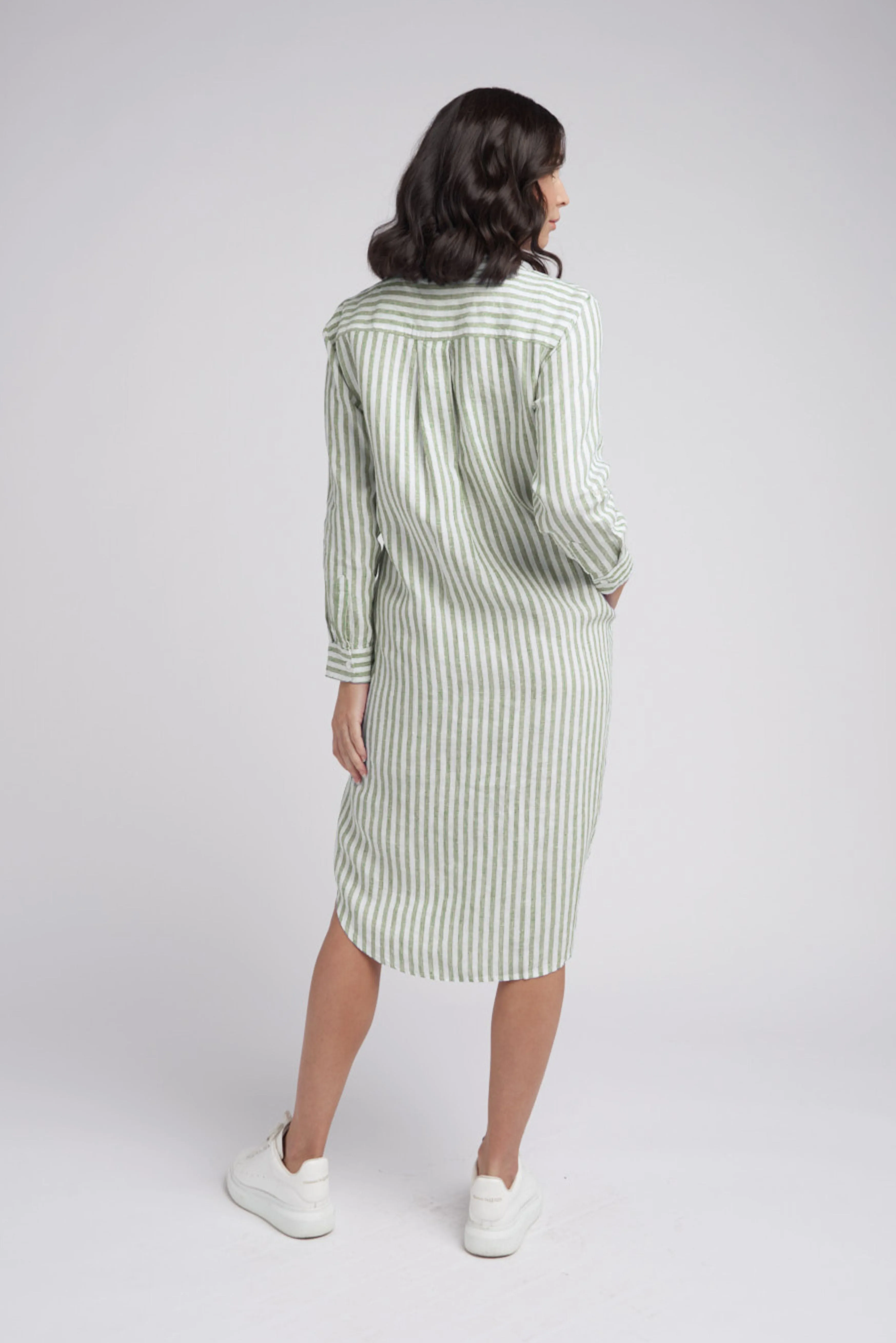 Shirt Maker Stripe Linen Dress Pistachio/White