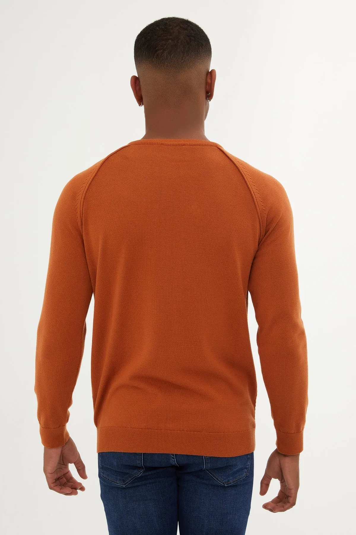 Slim Fit Cinnamon Cotton Blend Crewneck Sweater