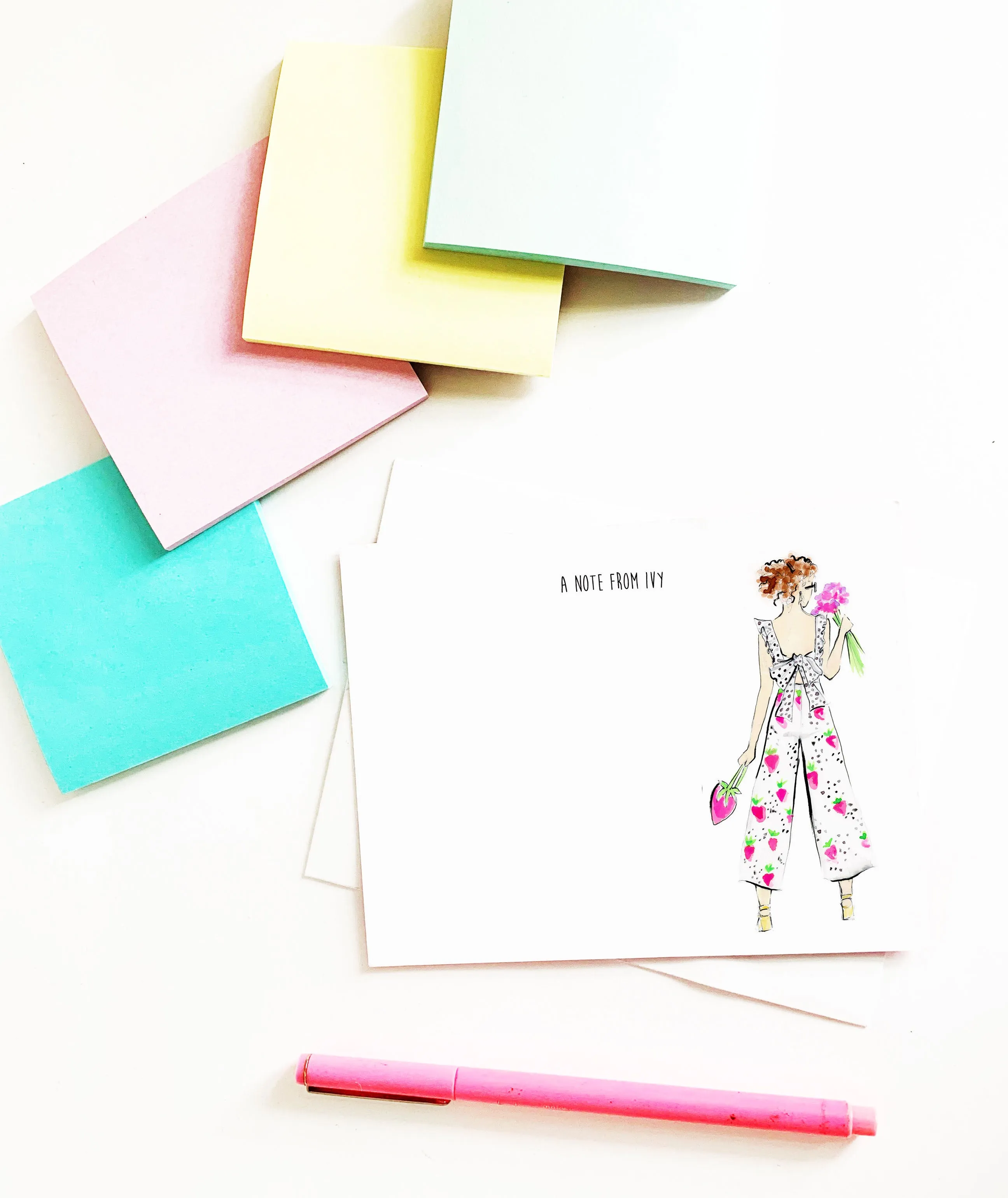 Strawberry Jumpsuit Fashionista Personalized Stationery Set