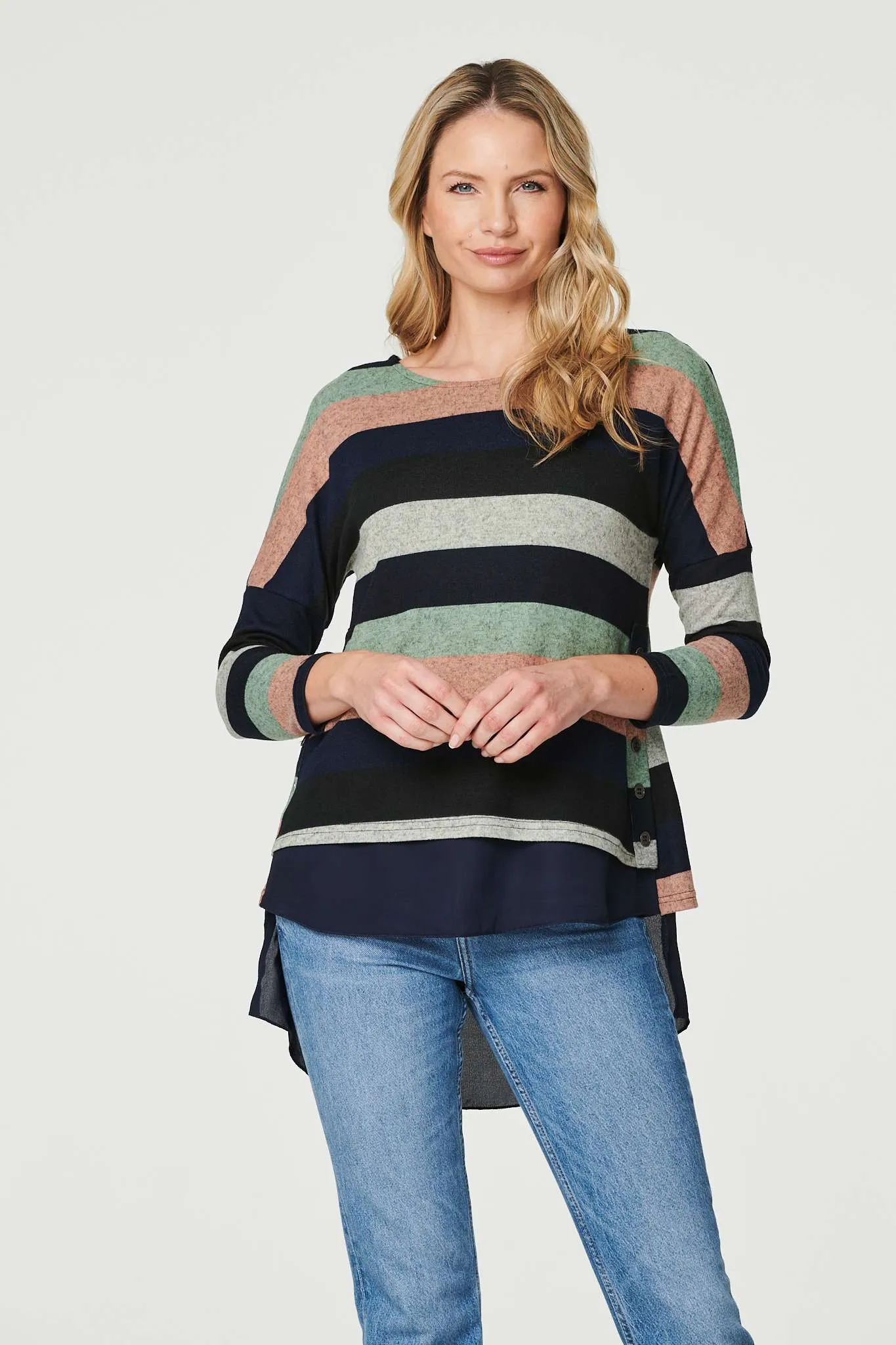 Striped Layered Hem Jumper