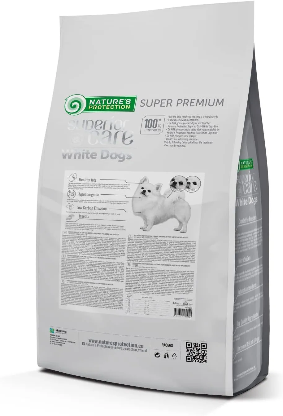 Superior Care White Dogs Grain Free Insect Dry Food For Adult Small and Mini Breeds Hypoallergenic Insect Protein No Tear Stains 1,5 kg.