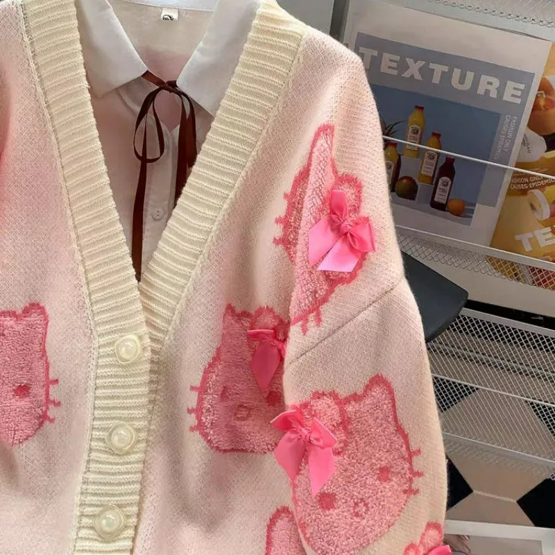 Sweet Pink Kitty Bow Cardigan Sweater KI612