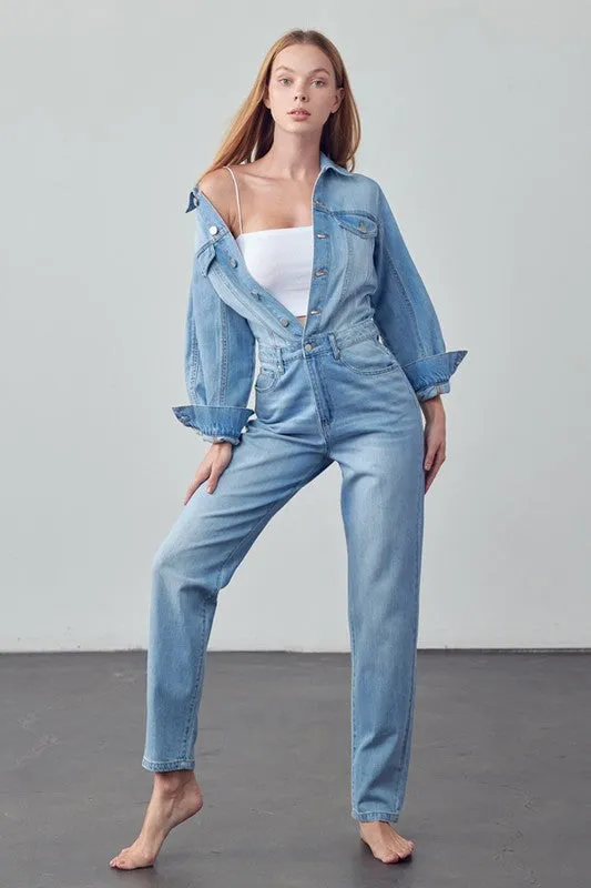 TEEK - MED WASH BALLOON SLEEVE JUMPSUIT