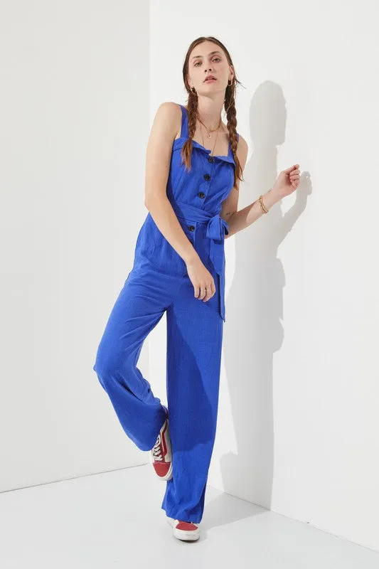 TEEK - PLUS SIZE SLEEVELESS ADJUSTABLE STRAP BUTTON JUMPSUIT