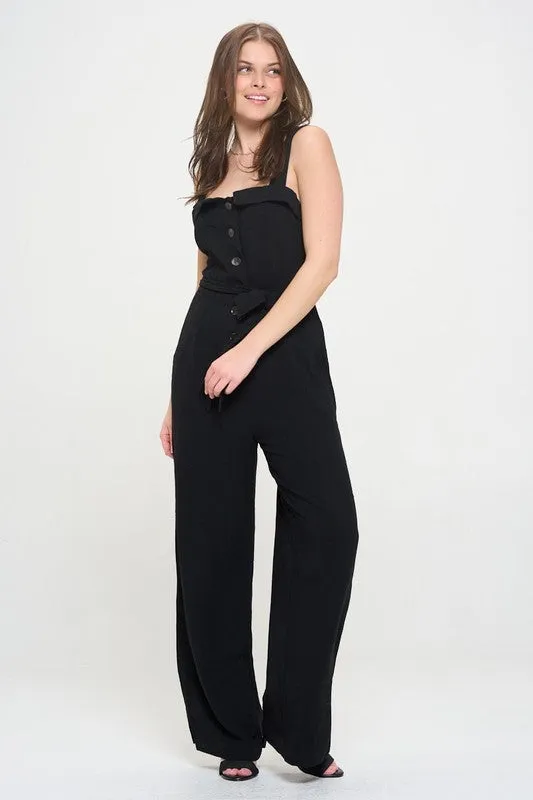 TEEK - PLUS SIZE SLEEVELESS ADJUSTABLE STRAP BUTTON JUMPSUIT