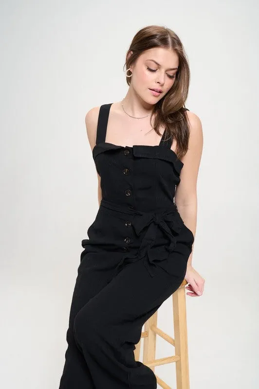 TEEK - PLUS SIZE SLEEVELESS ADJUSTABLE STRAP BUTTON JUMPSUIT