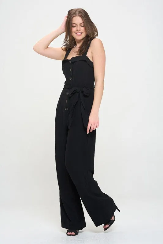 TEEK - PLUS SIZE SLEEVELESS ADJUSTABLE STRAP BUTTON JUMPSUIT