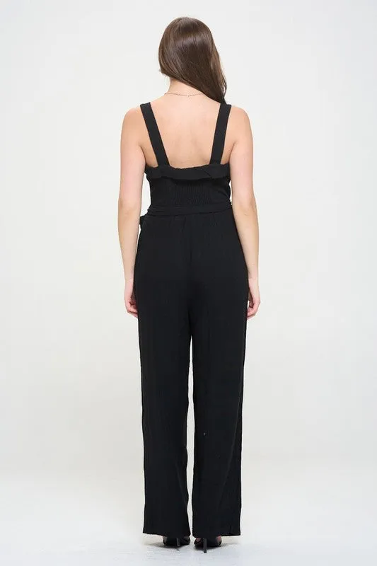 TEEK - PLUS SIZE SLEEVELESS ADJUSTABLE STRAP BUTTON JUMPSUIT