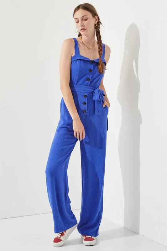 TEEK - PLUS SIZE SLEEVELESS ADJUSTABLE STRAP BUTTON JUMPSUIT