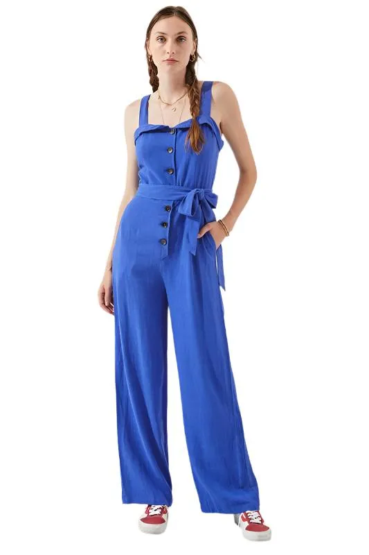 TEEK - PLUS SIZE SLEEVELESS ADJUSTABLE STRAP BUTTON JUMPSUIT