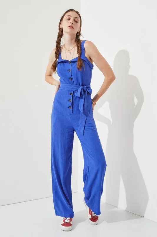 TEEK - PLUS SIZE SLEEVELESS ADJUSTABLE STRAP BUTTON JUMPSUIT