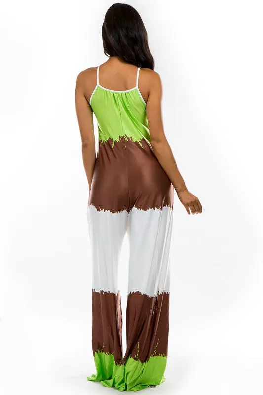 TEEK - TANK STYLE GREEN MULTICOLOR POCKETED JUMPSUIT