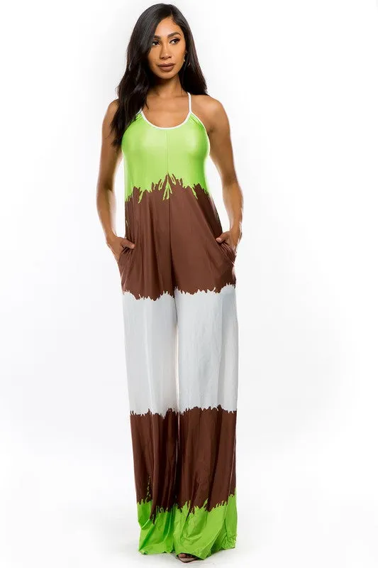 TEEK - TANK STYLE GREEN MULTICOLOR POCKETED JUMPSUIT