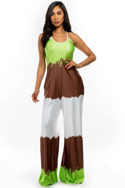 TEEK - TANK STYLE GREEN MULTICOLOR POCKETED JUMPSUIT