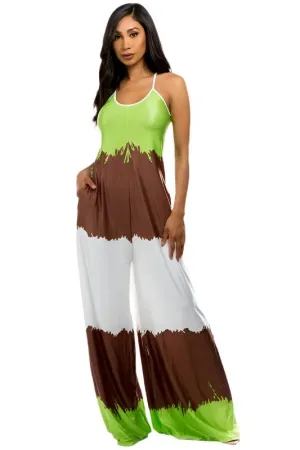 TEEK - TANK STYLE GREEN MULTICOLOR POCKETED JUMPSUIT