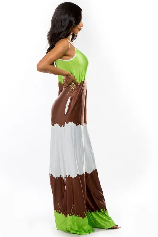 TEEK - TANK STYLE GREEN MULTICOLOR POCKETED JUMPSUIT