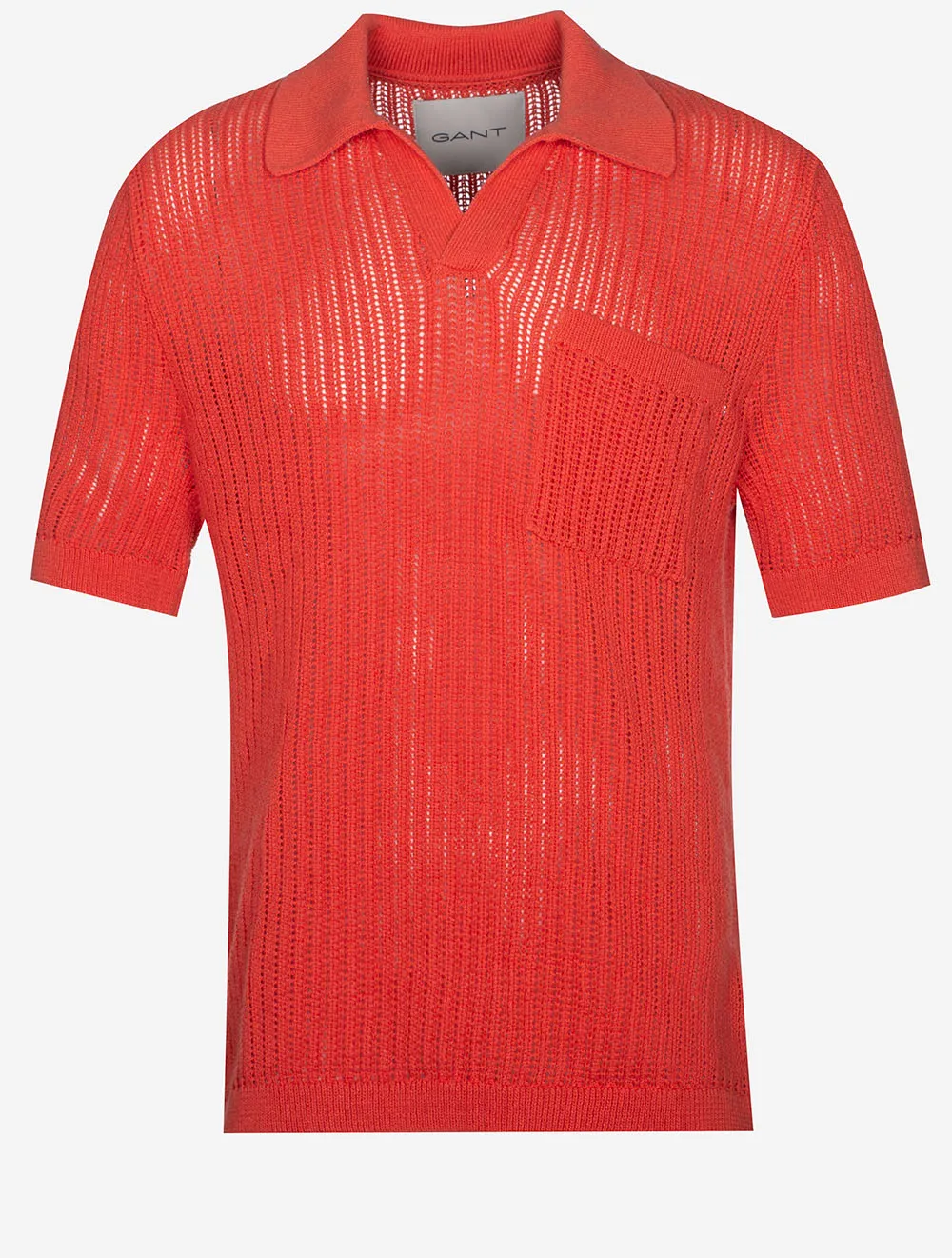 Textured Linen Short Sleeve Polo Burnt Orange