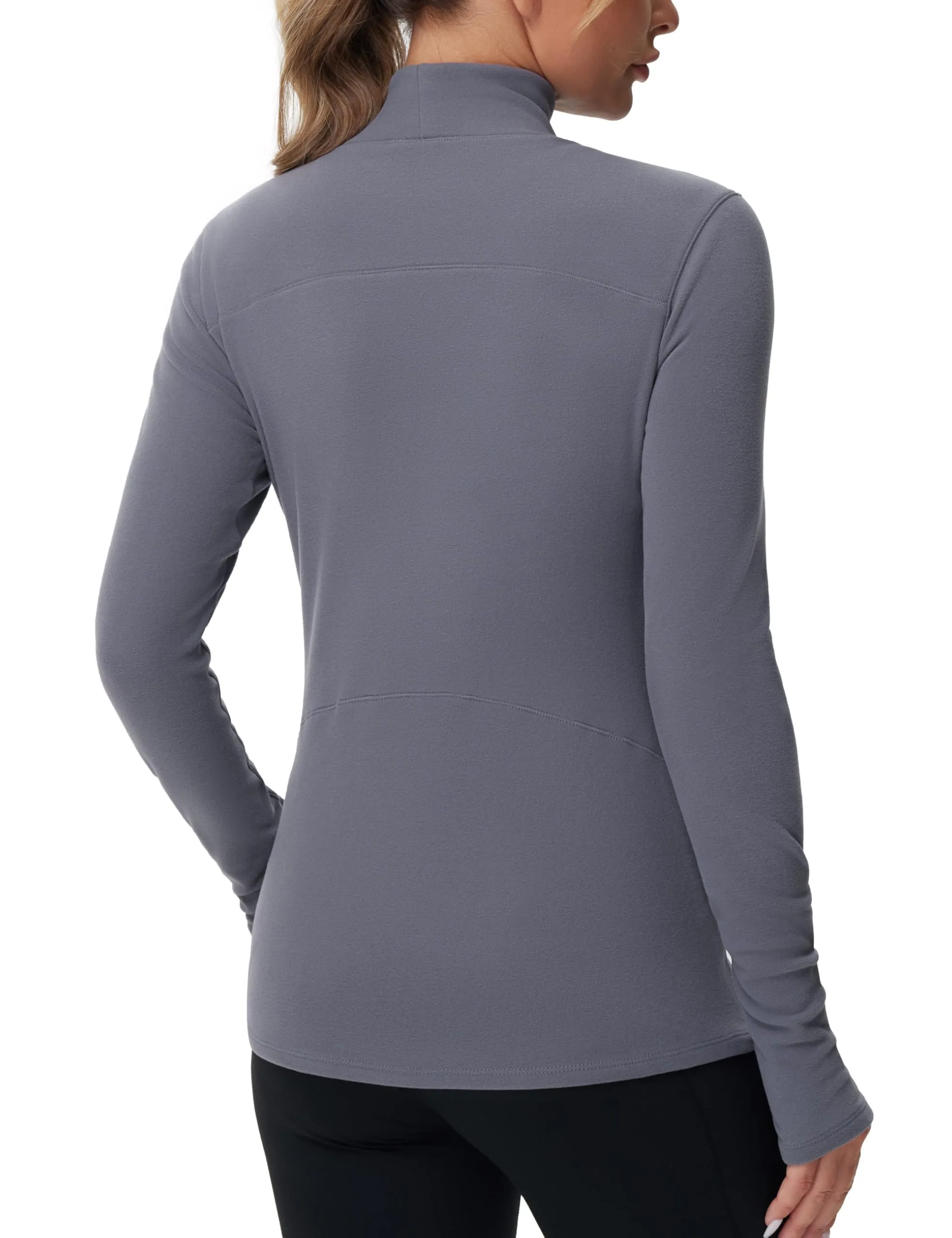 THE GYM PEOPLE Women's Mock Turtleneck Long Sleeve Shirts Fleece Thermal Underwear Pullover Tops with Thumb Hole Grey