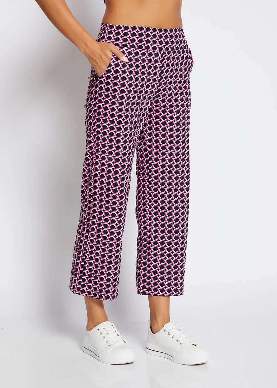 Ticket printed bengaline culottes in Pink Lattice