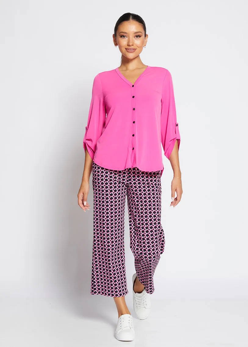 Ticket printed bengaline culottes in Pink Lattice