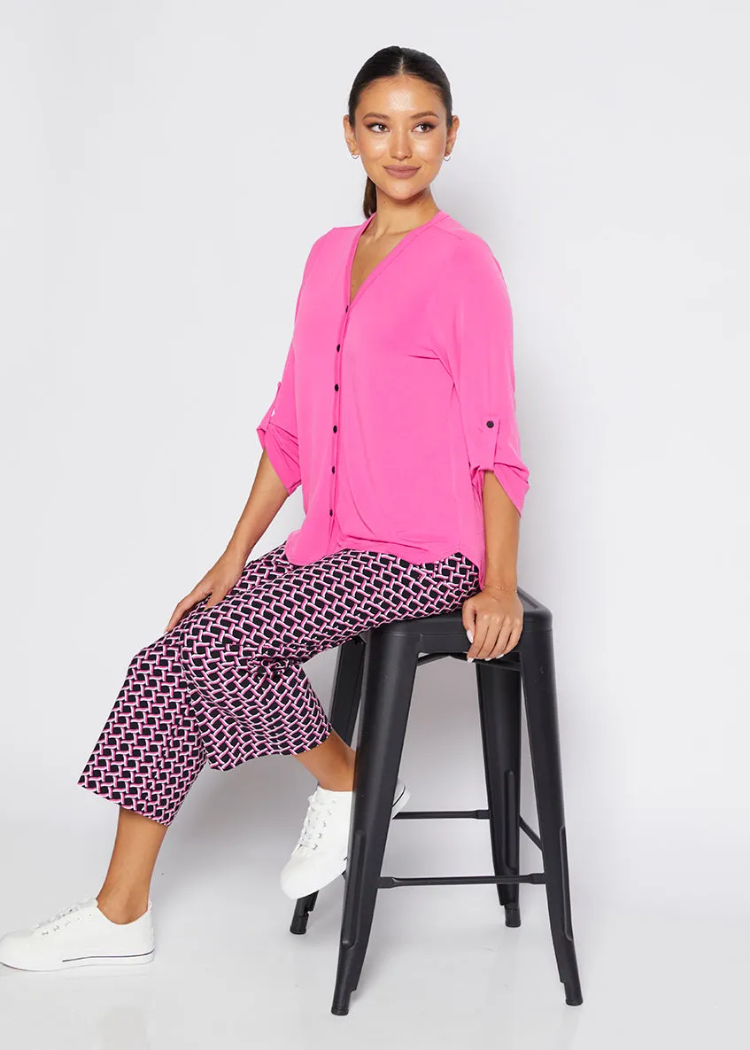 Ticket printed bengaline culottes in Pink Lattice