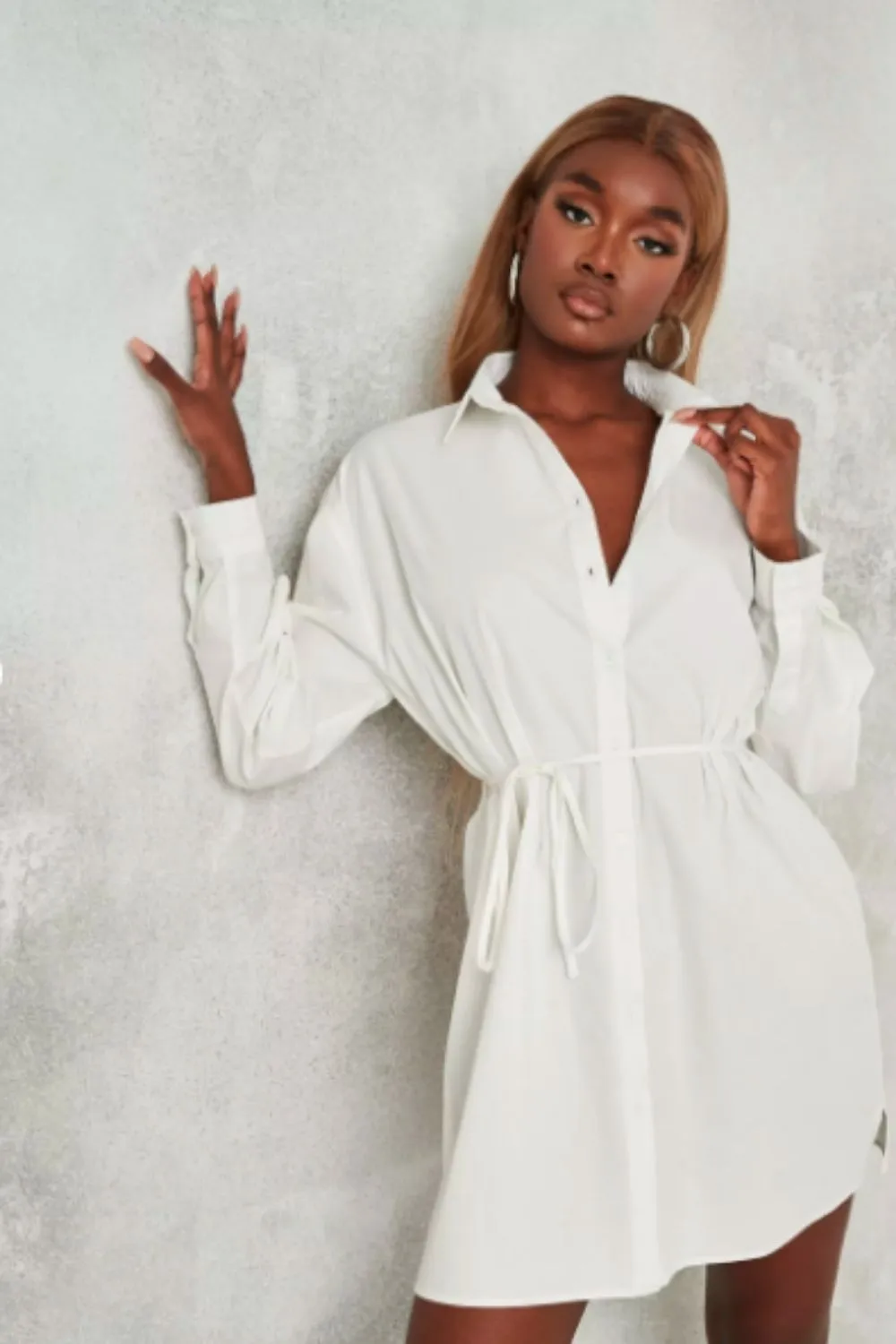 Tie Waist White Shirt Dress