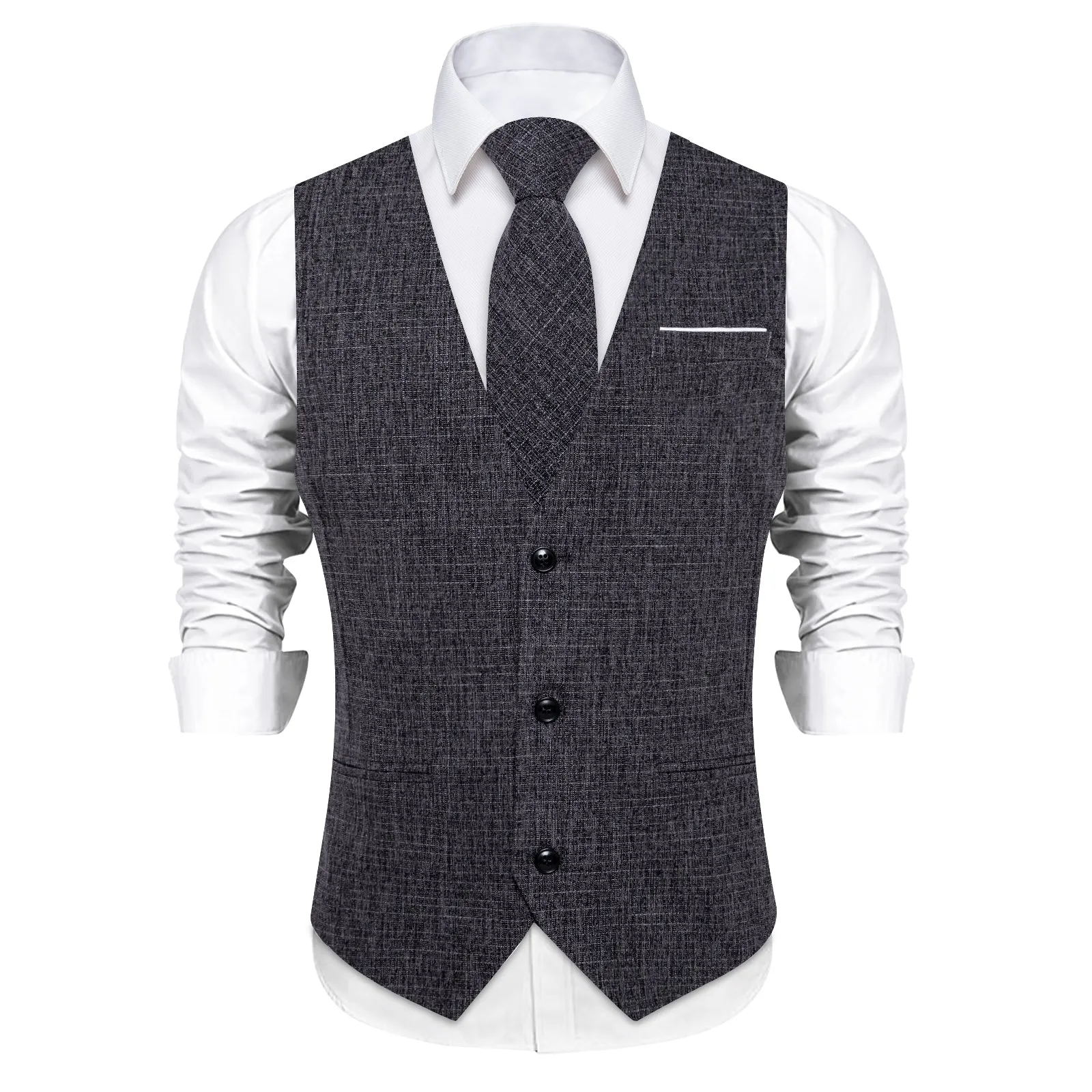 Ties2you Dark Grey Solid Jacquard Men's Vest Necktie Bowtie Set