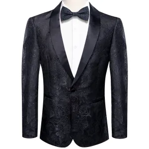 Ties2you Dress Suit for Men Oil Black Floral Jacquard Shawl Collar Suit