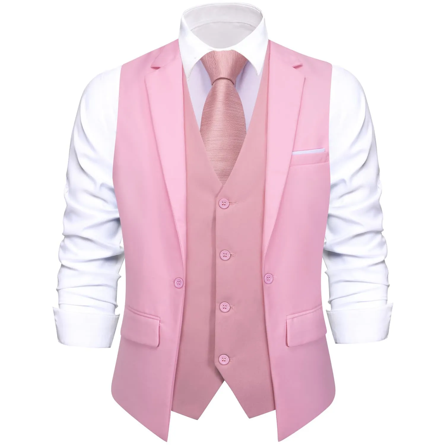 Ties2you Layered Waistcoat Splicing Grey Light Pink Collar Vest for Men Formal