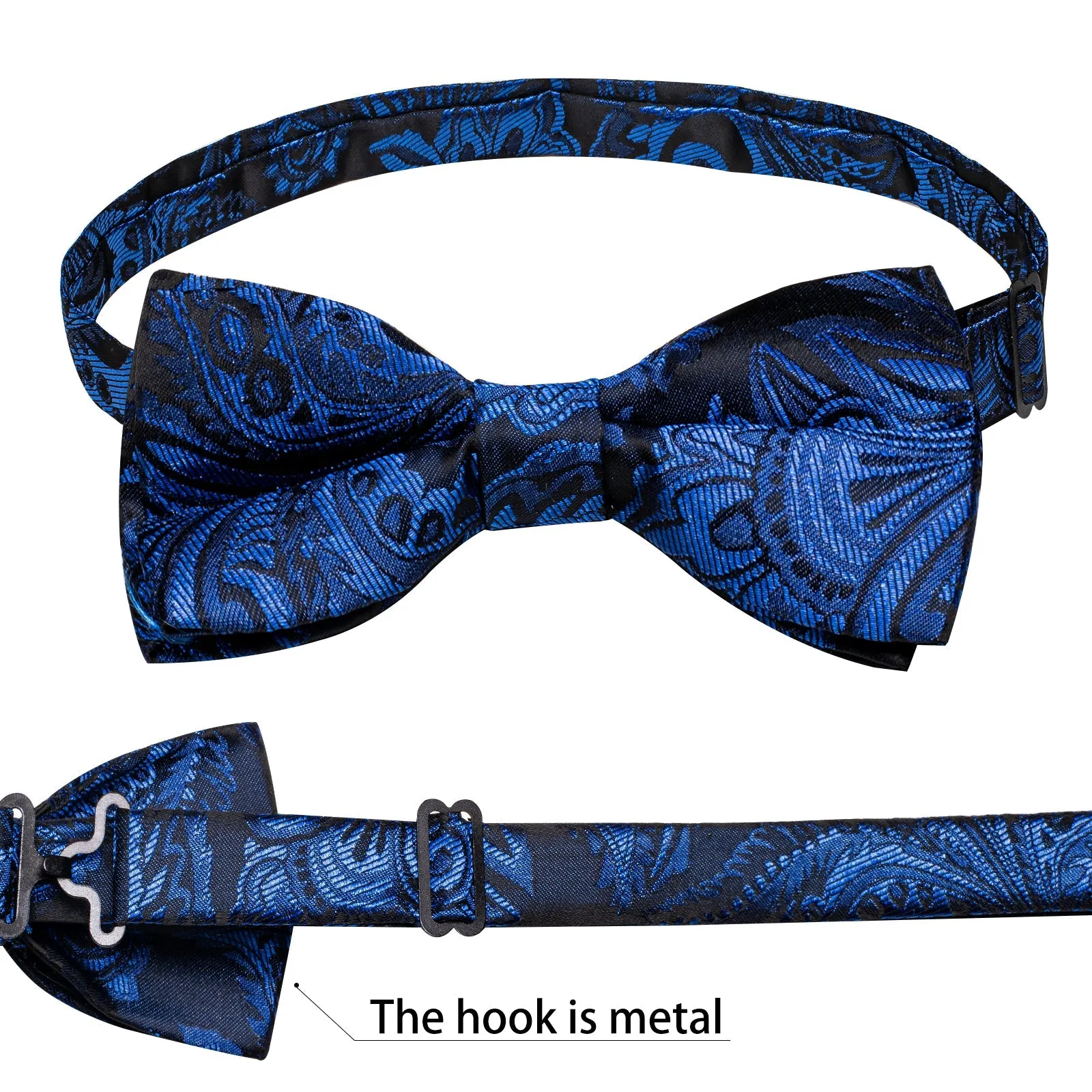 Ties2you Mens Buttoned Vest Royal Blue Paisley Silk Collar Vest Bow Tie Handkerchief Cufflinks Set Waistcoat Suit Set