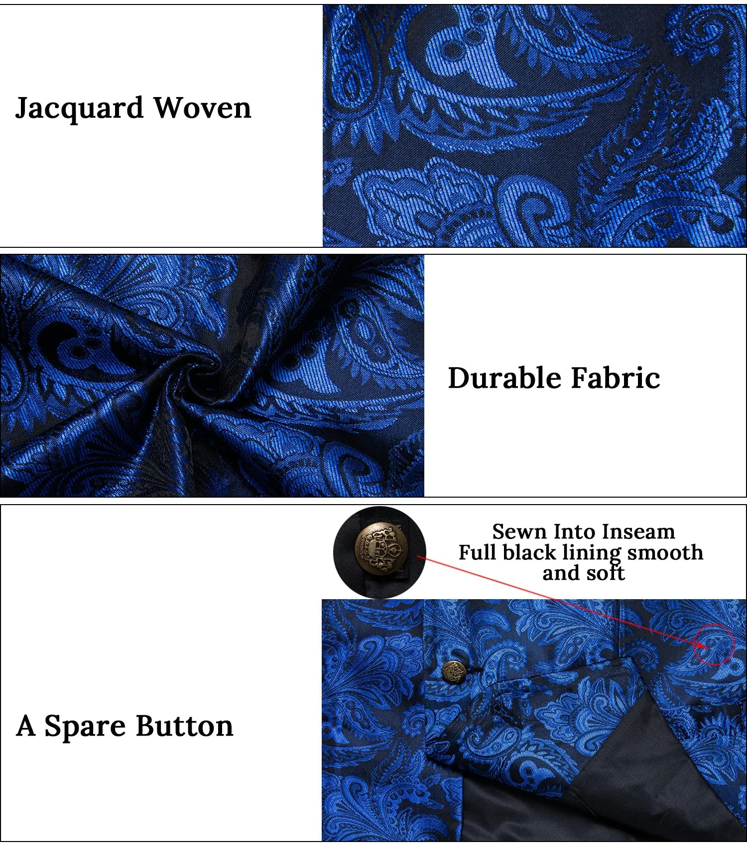 Ties2you Mens Buttoned Vest Royal Blue Paisley Silk Collar Vest Bow Tie Handkerchief Cufflinks Set Waistcoat Suit Set