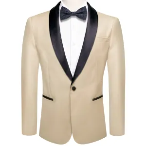 Ties2you Men's Suit Champagne Solid Shawl Collar Silk Suit for Wedding