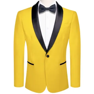 Ties2you Men's Suit Gloss Butter Yellow Solid Shawl Collar Silk Suit