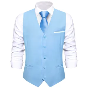 Ties2you Men's Vest Baby Blue Solid Silk Vest Business Dress Suit