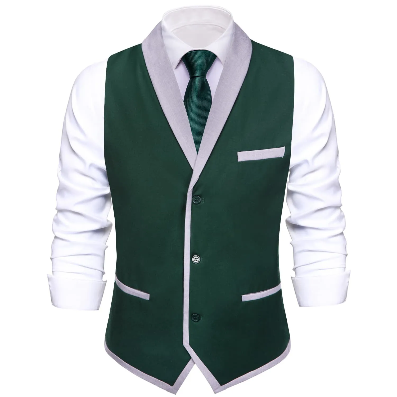 Ties2you Mens Work Vest Sapphire Pine Green Silk Solid Shawl Collar Suit Vest