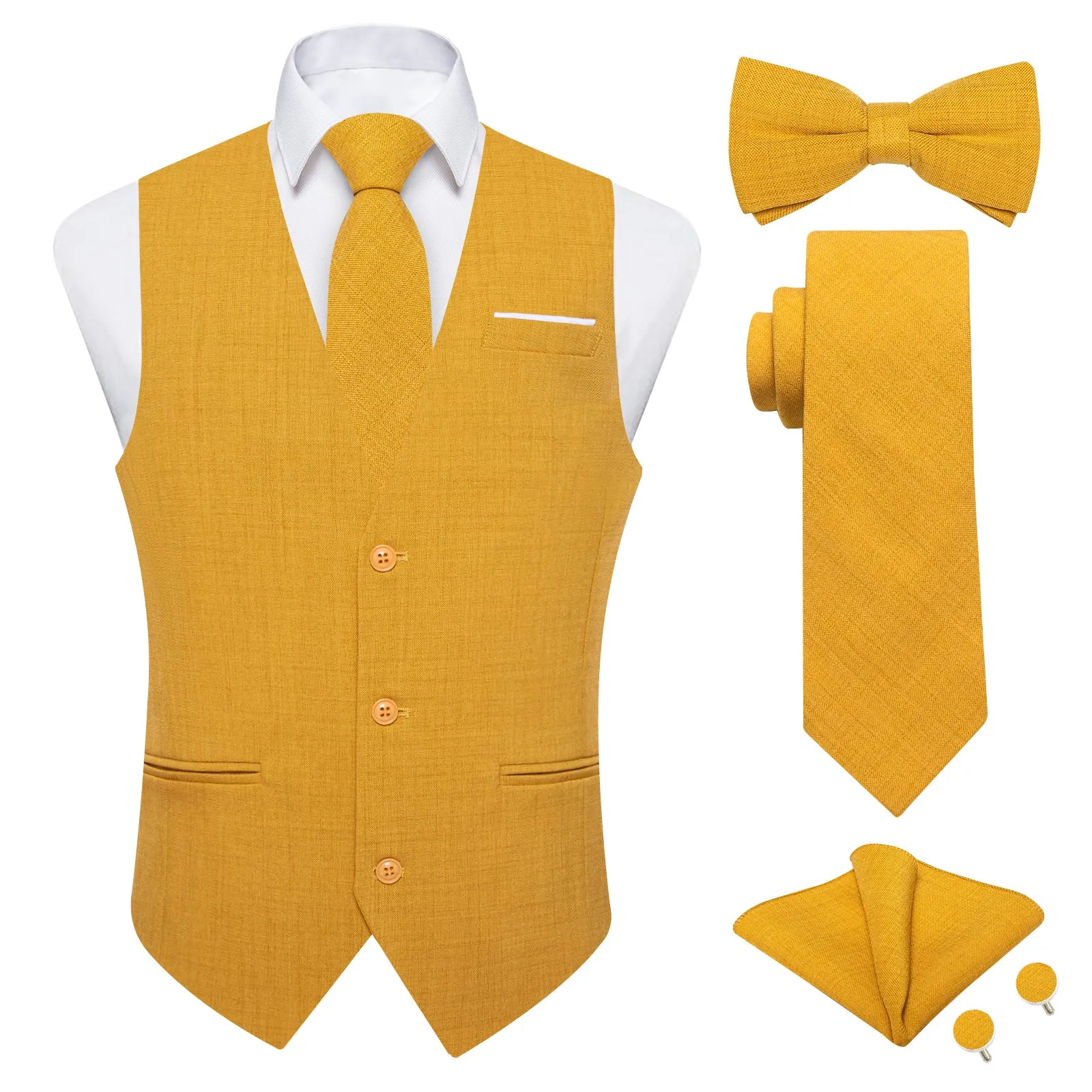 Ties2you  Selected Yellow Solid Jacquard Men's Vest Necktie Bowtie Set