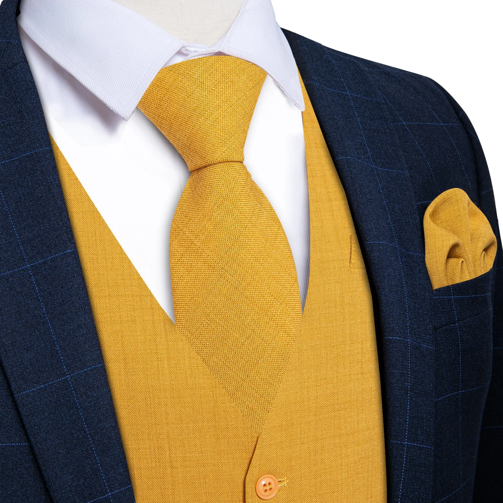 Ties2you  Selected Yellow Solid Jacquard Men's Vest Necktie Bowtie Set