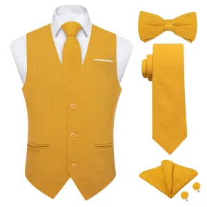 Ties2you  Selected Yellow Solid Jacquard Men's Vest Necktie Bowtie Set