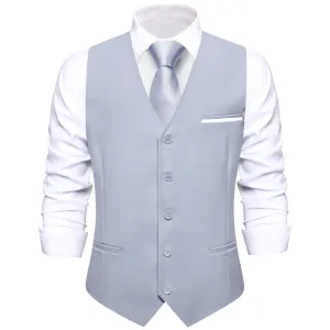 Ties2you Vest for Men Gray Blue Solid Silk Vest Business Waistcoat