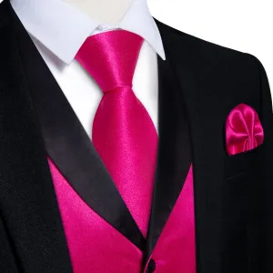 Ties2you Work Vest Cerise Pink Solid Shawl Collar Silk Dress Vest Tie Set for Men