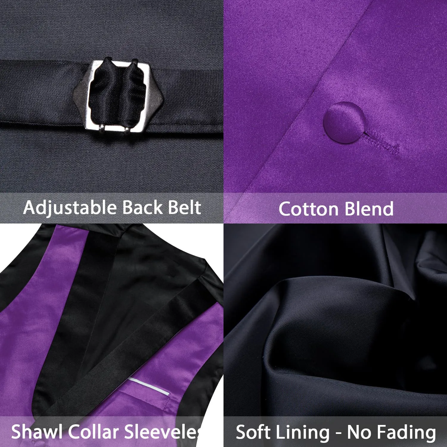 Ties2you Work Vest Purple Heart Solid Shawl Collar Button Mens Vest Tie Set