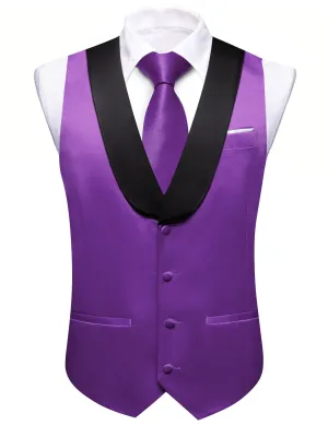 Ties2you Work Vest Purple Heart Solid Shawl Collar Button Mens Vest Tie Set