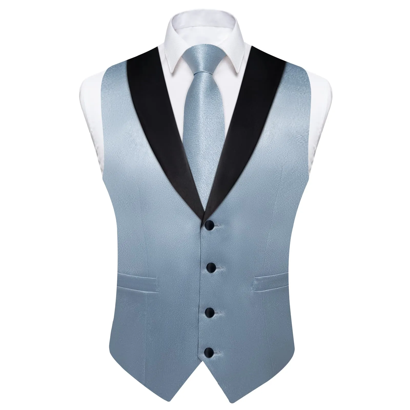 Ties2you Work Vest Shining Cadet Grey Blue Solid Shawl Collar Silk Mens Vest Tie Set Business