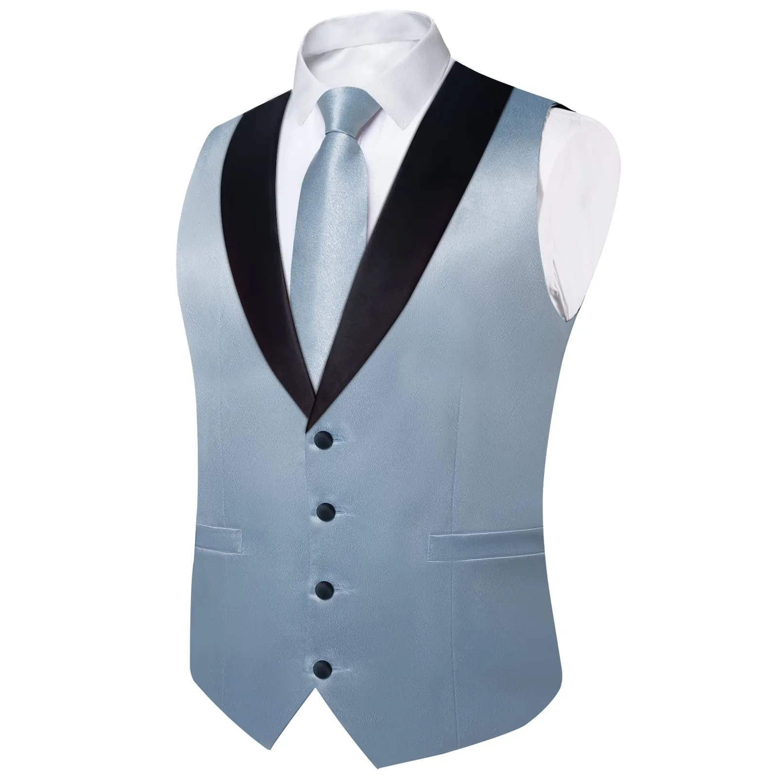 Ties2you Work Vest Shining Cadet Grey Blue Solid Shawl Collar Silk Mens Vest Tie Set Business