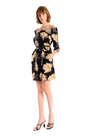 Tonia Off-Shoulder Silk Print Shirt Dress