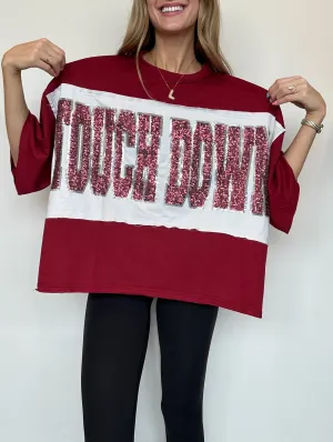 Touchdown Sequin Pullover- Crimson